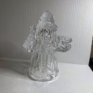 Glass Taper Candle Holder Santa Carry Gift Tree Very Good Condition